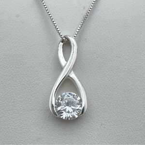 925 Sterling Silver Infinity CZ Pendant Necklace 17” Italy